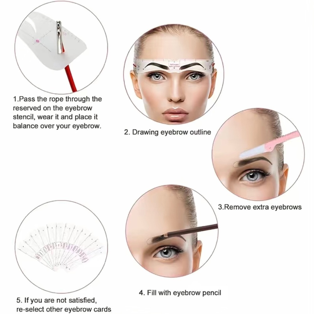 Eyebrow Stencils, 12 Pairs Eyebrow Shaper Kit, Reusable Eyebrow Template W/Strap